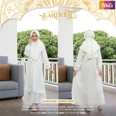NIBRAS SARIMBIT GAMILA BROKEN WHITE Bahan Viscose mix Wave Crinkle By NIBRAS COUPLE KELUARGA RAYA 1