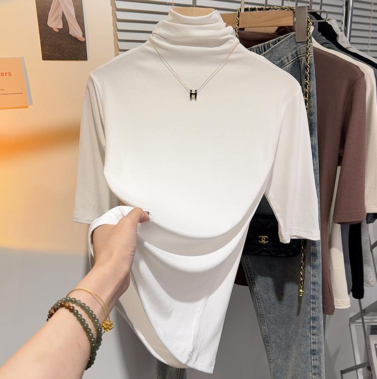 Product Introduction of Shoulder-length black half-high neck mid-sleeve t-shirt women's pre-fall 2024 undershirt with five-quarter sleeve top 1
