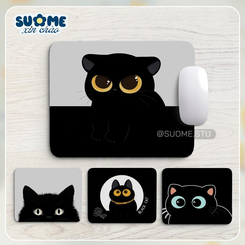 Miếng Lót Chuột Hình Mèo Đen Họa Tiết Hoạt Hình Dễ Thương Mouse Pad Chống Trượt Giá Rẻ, Lót Chuột Hoạt Hình