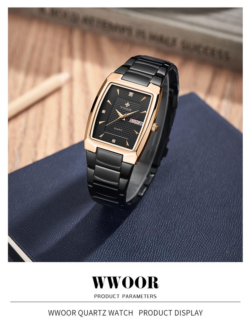 Product Introduction of WWOOR Watch -Đồng Hồ Sang Trọng Cho Nam, Không Thấm Nước, Với Vòng Tay Thép Không Gỉ, Thể Thao, Chính Hãng, Sang Trọng, Vàng, Thạch Anh, 8837 Voi 4