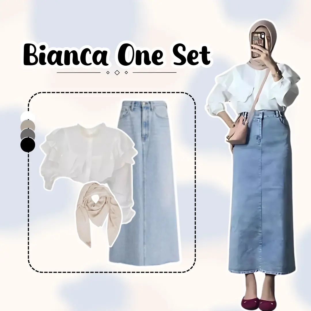 Setelan  Korean Style 3 In 1  Casual (Blouse + Rok Jeans  Denim + Hijab) OOTD Remaja Kekinian - DS045 R