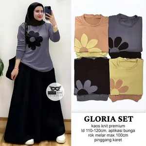 Setelan Rok Gloria Bahan Knit Premium LD 110-120cm PJ Rok 90cm Melar Kekinian Trendy - Muslim, Wanita