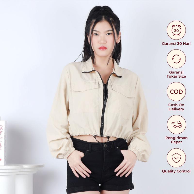 FALLY Fiona Jacket Crop Zipper Jaket Crop Parasut Wanita 0