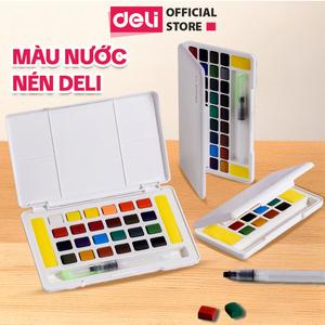 Màu nước nén solid water color 12/18/24/36 màu cao cấp Dmast Deli tặng kèm cọ - màu nén nịn dễ pha màu tô màu vẽ tranh