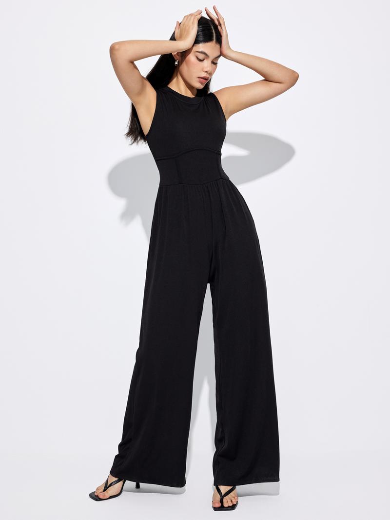 Product Introduction of [4 colours, UK size 6-28] Solid Sleeveless Wide Leg Jumpsuit 4