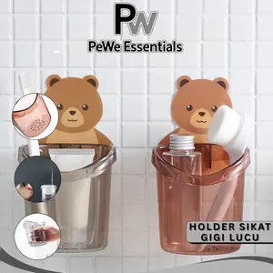 PW - Holder Sikat Gigi Tempel Dinding Beruang Lucu Kotak Kamar Mandi untuk Pasta dan Peralatan Mandi