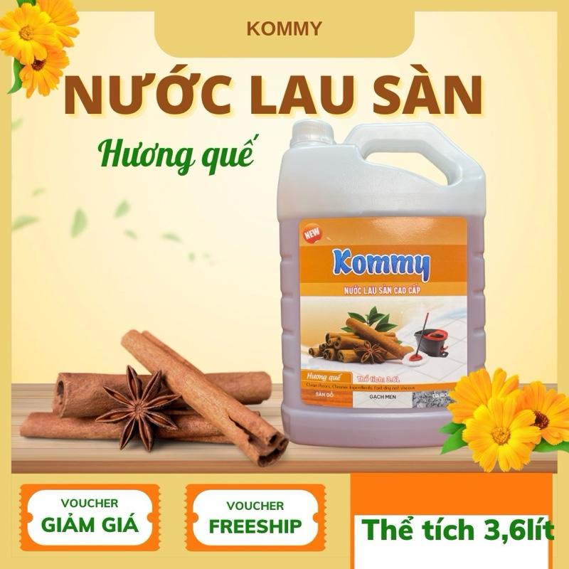 Can 3,6 lít nước lau sàn cao cấp KOMMY hương quế chanh sả hoa lyly. Đánh bay mọi vết bẩn trên các chất liệu gạch hoa đá sàn gỗ. An toàn cho mọi gia đình hiệu quả đuổi côn trùng tiết kiệm cho mọi gia đình.