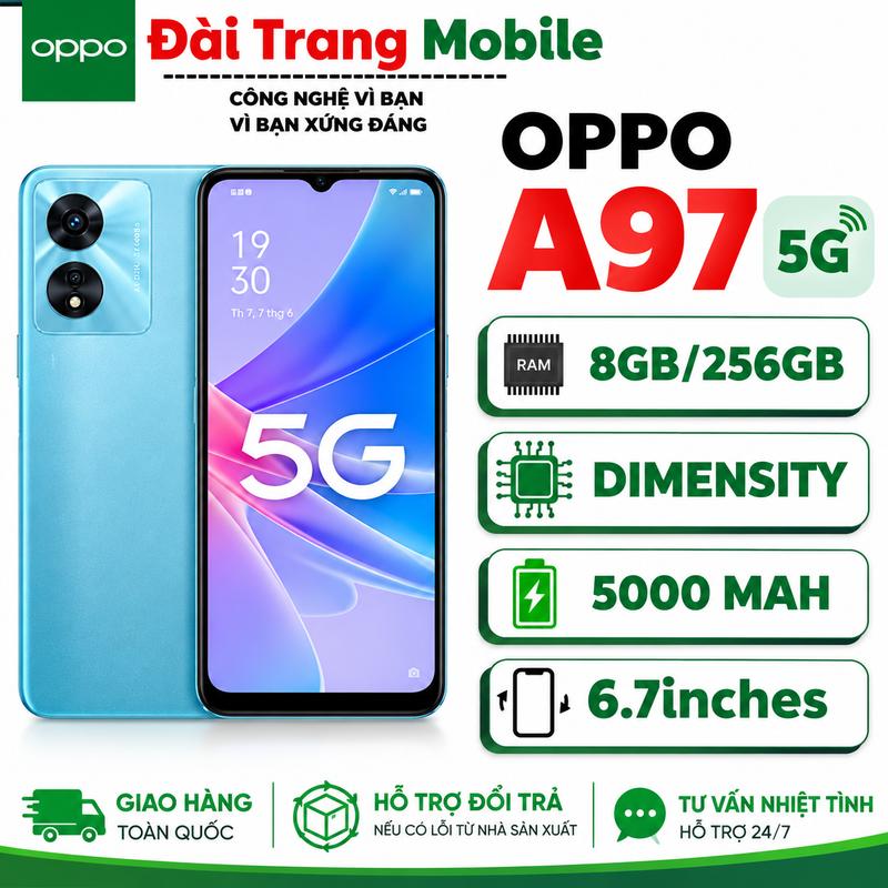 /2ND HAND/ OPPO A97 5G - RAM 8GB/256GB, Dimensity 810 5G, Pin 5000mAh, Màn Hình 6.56 inch Full HD+ 90Hz, Camera 48MP, Sạc Nhanh 33W, Cảm Biến Vân Tay