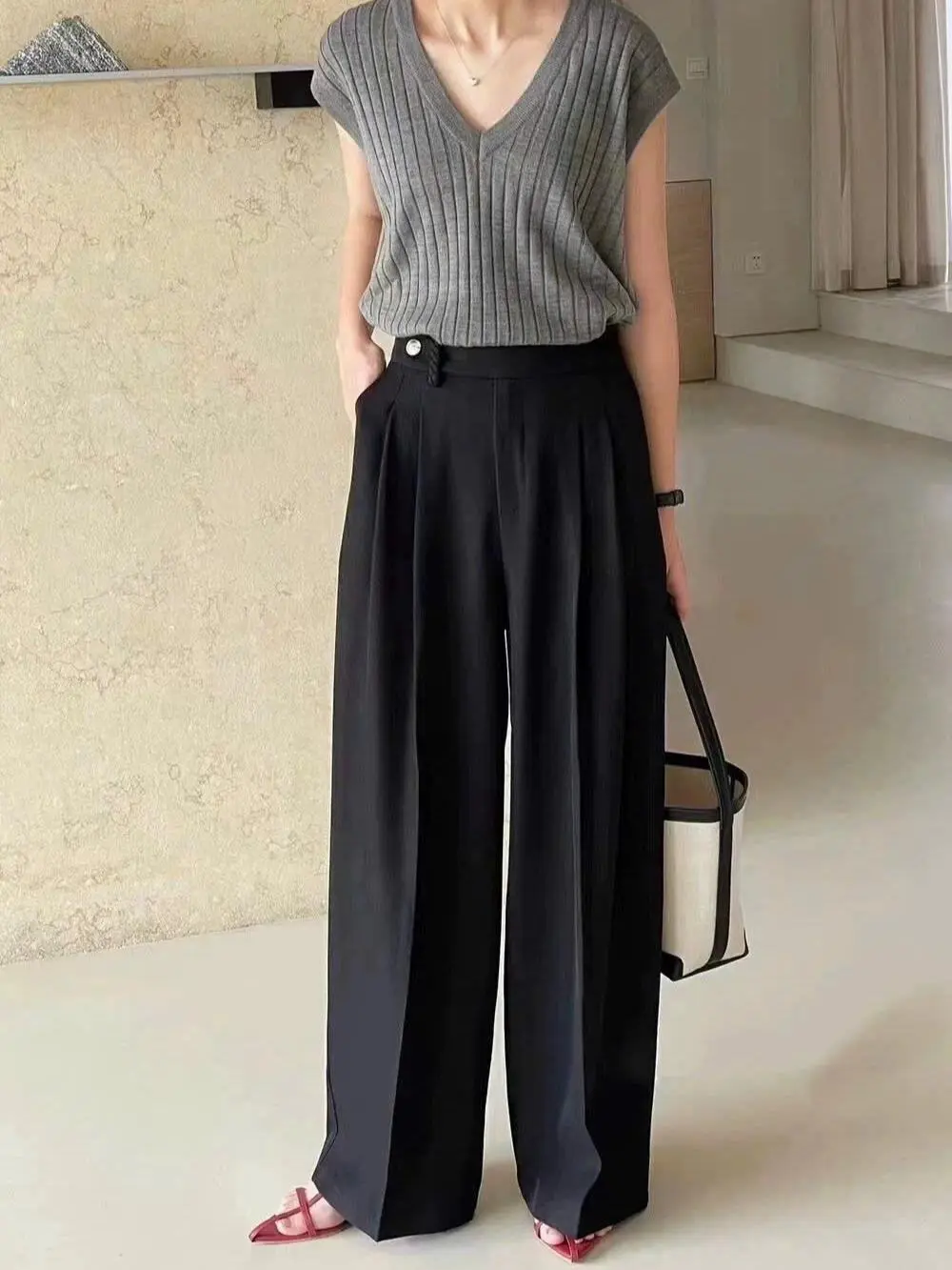 (QV66) Quần vải xuông xếp ly trơn cạp cài lệch MAIDO TRENDY quần idol