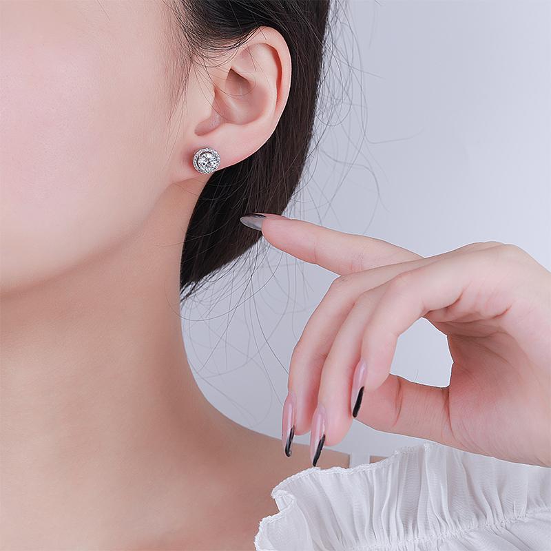 Product Introduction of s925 Sterling silver Moissanite earrings Classic Round Bag 1CT, wedding date gift earrings 3