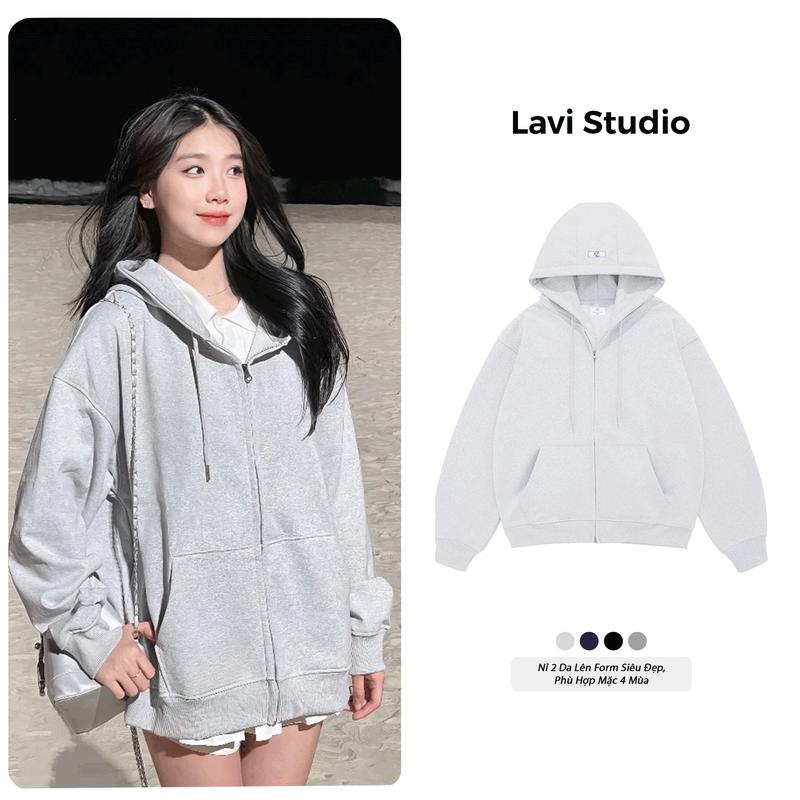  Áo Hoodie Zip Trơn Vải 2 Da Chống Nắng Tốt Form Rộng Nam Nữ Local Brand Lavi Studio 