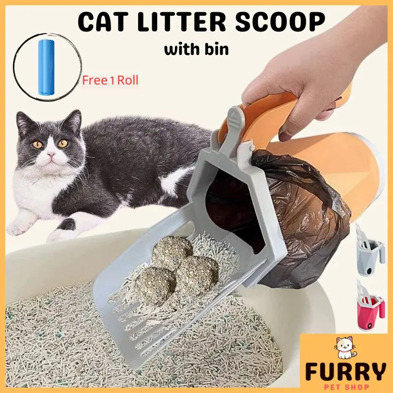 Cat Litter Scoop Litter Box Shovel with Plastic Bag Cat Cleaning Scoop Senduk Pasir Kucing