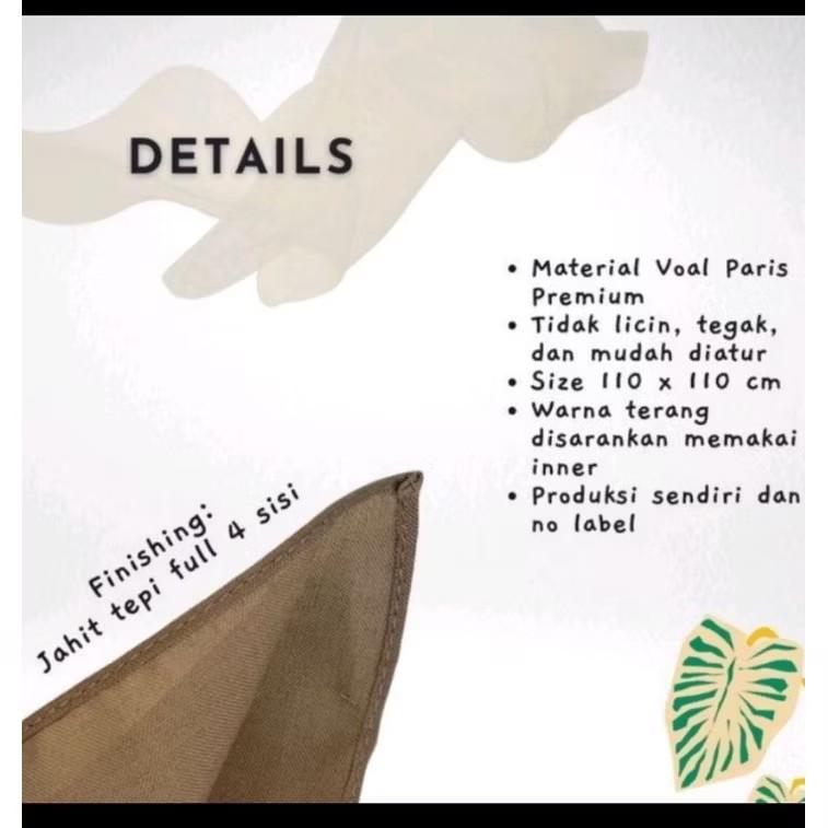 Product Introduction of HIJAB SEGI EMPAT PARIS PREMIUM VOAL/PARIS PREMIUM JAHIT TEPI ukuran 110x110 arabian Cantik Square Basic Kerudung Muslim 13