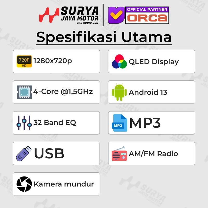 ORCA Eco lite 1K Series 9" Inch 2/64 ADR-9988 Head Unit, QLED, Android 13, wired wireless Carplay & Android auto orca eco lite 3
