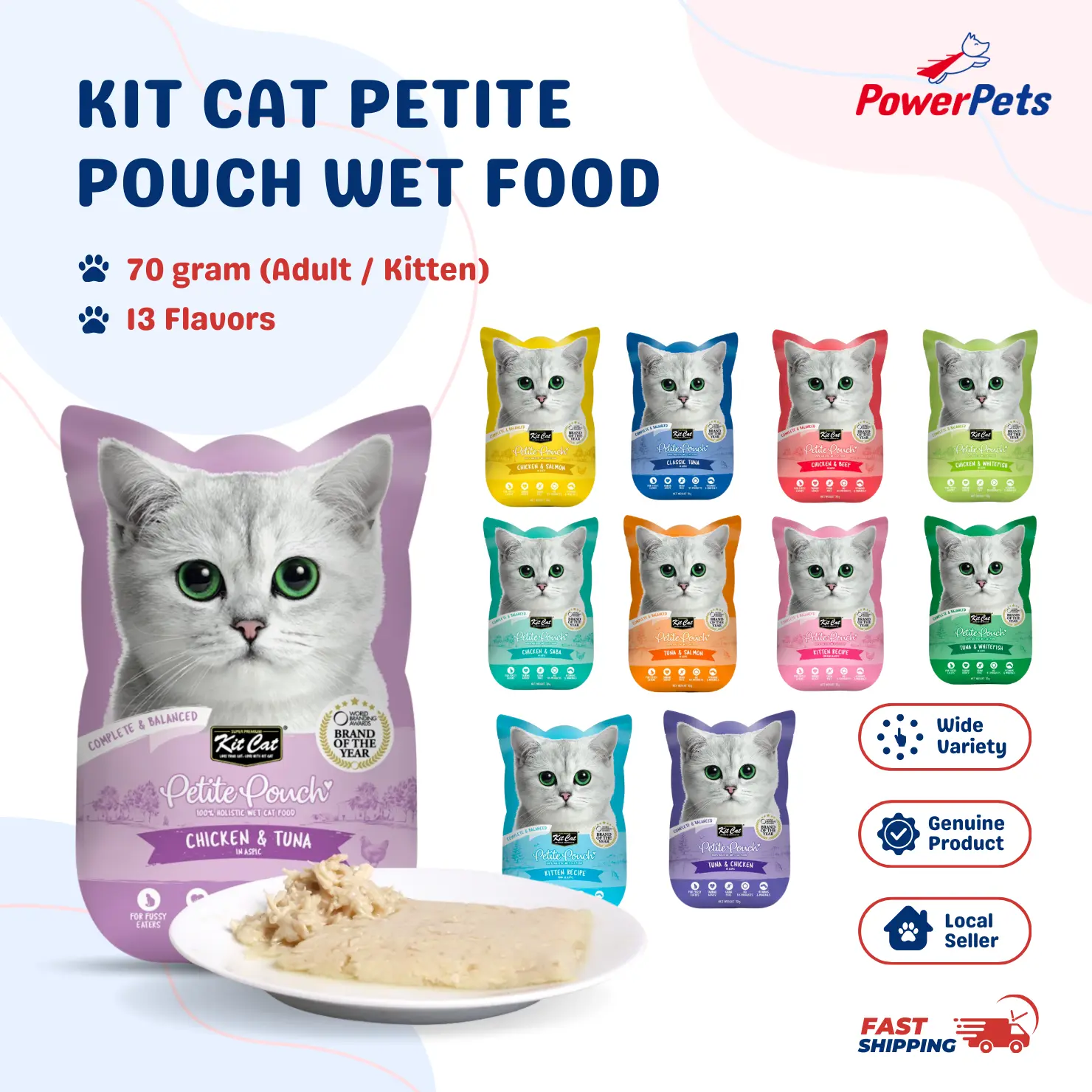 Kit Cat Petite Pouch Wet Food 70g Adult / Kitten - 14 Flavors
