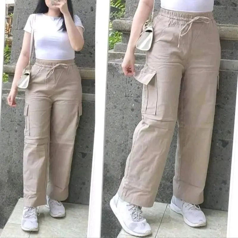 CELANA KULOT CARGO WANITA HIGHWAIST LOSSE PANTS  KOREAN STYLE JUMBO  //CELANA CARGO WANITA