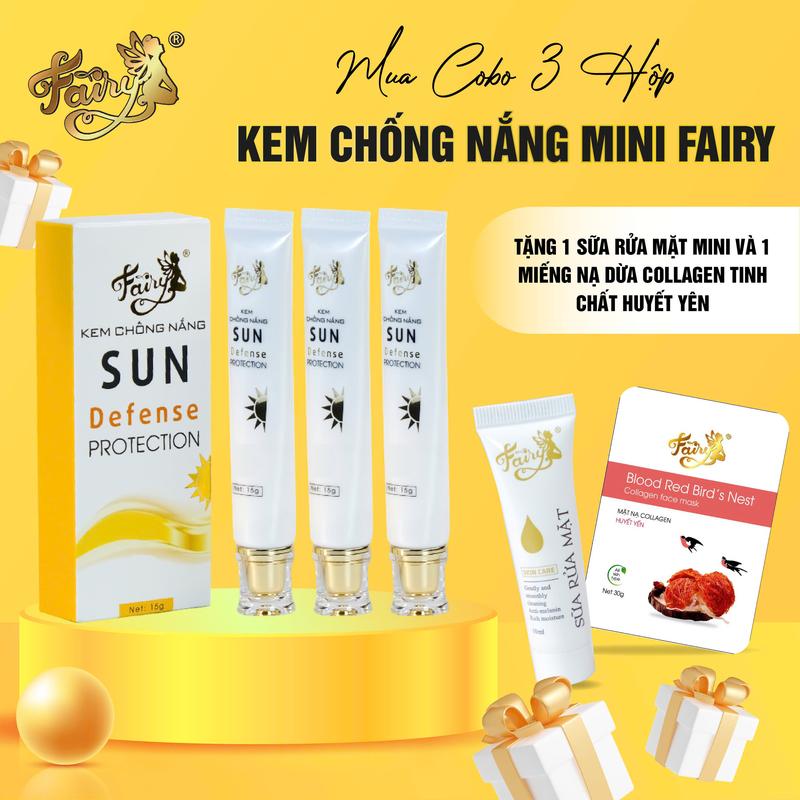  COMBO 3KEM CHỐNG NẮNG Mini  Tặng 1 Sữa Rửa Mặt Mini + 1 Nạ Dừa Collagen Tinh Chất Huyết Yến  