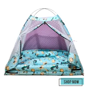 Kasur Fiber Kelambu Motif Animal Tenda Bayi 85x55cm Bahan Lembut Nyaman untuk Bayi Baru Lahir hingga Balita Desain Lucu dan Menggemaskan Biru Nyamuk Putih