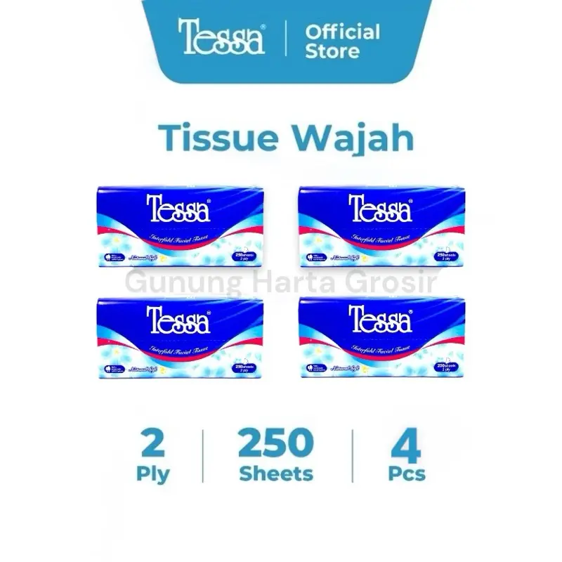 (Paket 4 pack) TESSA 250 sheets Facial Tissue Softpack TP-22 | Tisu Wajah