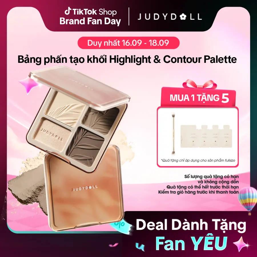 Bảng Phấn Tạo Khối Bắt Sáng 4 Ô JUDYDOLL Highlight & Contour Palette Mỏng Mịn Dễ tán Chuẩn màu 3D Lâu trôi 9g