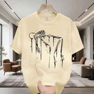 Kaos katun 100%, desain motif tengkorak yang stylish dan simpel, lengan pendek longgar, ukuran besar, leher kru, atasan unisex.