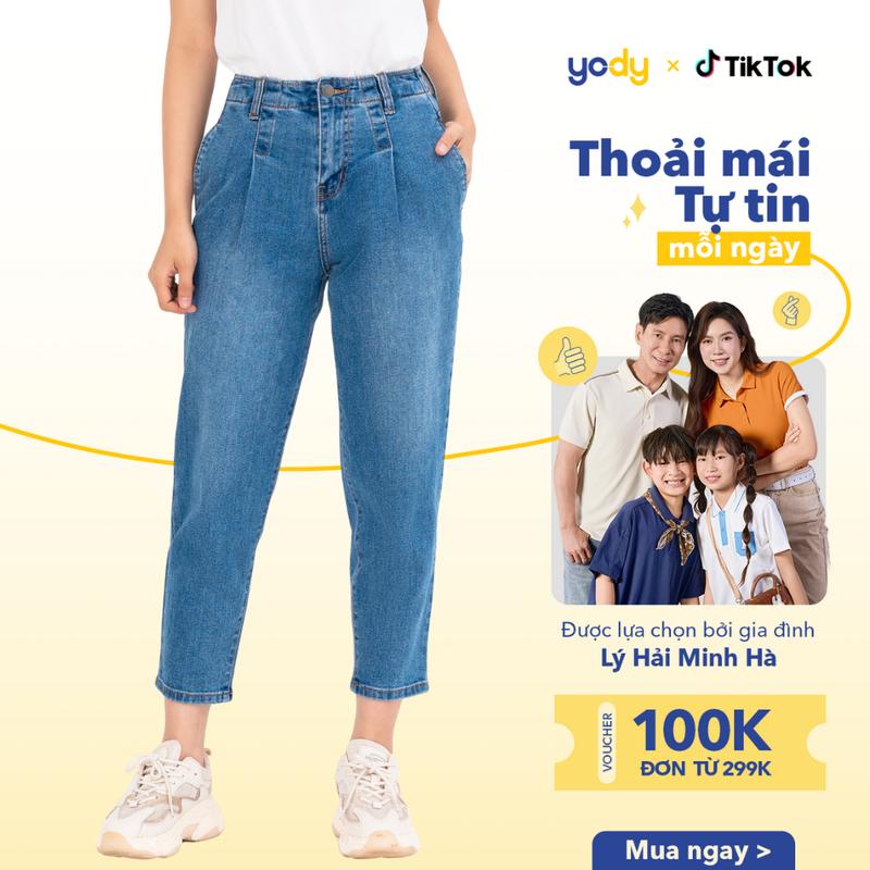 YODY Quần Jean Baggy Nữ Cạp Cao Tôn Dáng Che Khuyết Điểm Có Size Bigsize QJN3076