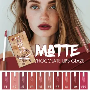 Matte Chocolate Lip Glaze Bibir Tahan Anti Lengket & Tahan Air Lipstik cair tahan lama Paket Lipstik Matte Cokelat/Set lip gloss matte