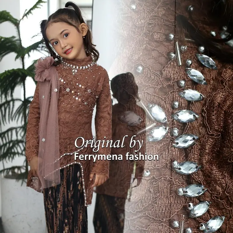 Baju Kebaya Pesta Anak Tanggung umur 4-12 tahun Kebaya Selendang Anak Payet Baju Kondangan Anak Perempuan Atasan Kebaya Anak Bordir Seragam Fashion 0
