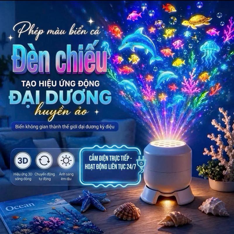 Đèn chiếu 3D Đại Dương, Đèn Led, Đèn Trang Trí, Đèn Dcor, Đèn xoay hình sinh…