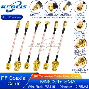 RG316 SMA to MMCX Cable RP-SMA Female Nut Jack To MMCX Male Plug Straight & Right Angle WiFI Antenna RF Coaxial Extension Jumper - RPSMA-J TO MMCX-JW 1M 183:390264893