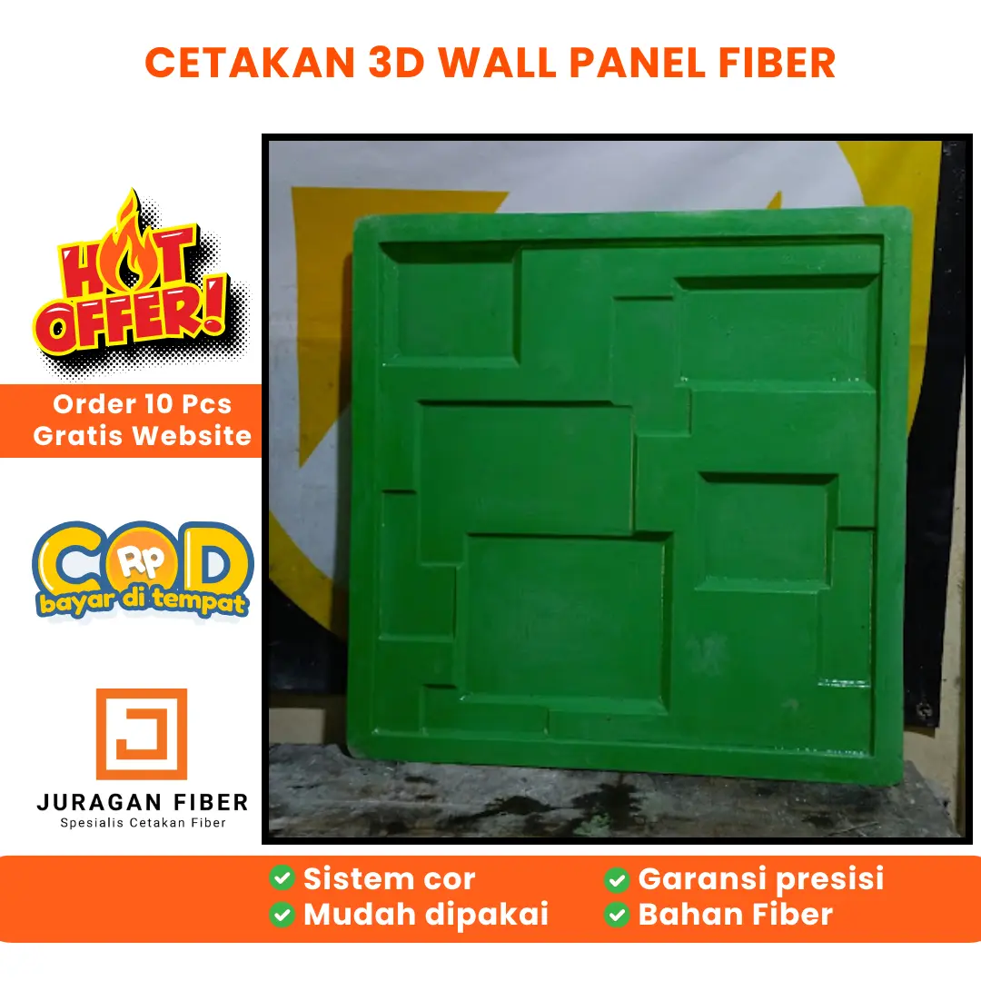 Cetakan Fiber Wall Panel 3D Model Seperti di Foto - Sistem Cor - 50x50cm