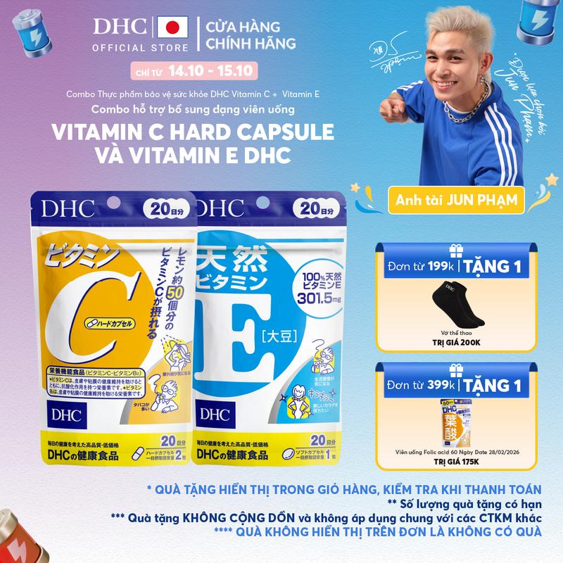 Combo TPBVSK DHC VITAMIN C HARD CAPSULE + Natural Vitamin E dạng viên uống hỗ trợ bổ sung vitamin C và vitamin E - Gói 20N và 60N - DHC Nhật Bản chính hãng - Combo 20 Ngày và 60 Ngày