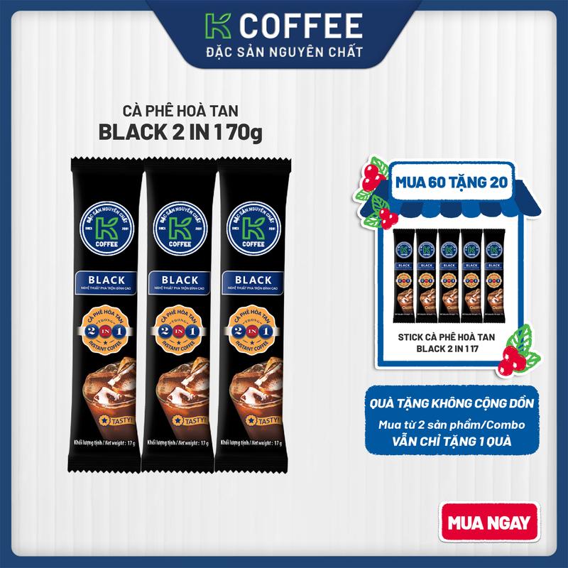 [TẶNG 20 GÓI] Cà Phê Đen Hòa Tan 2in1 K Coffee Black 17g - Thơm Ngon Đậm Vị