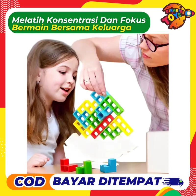 Mainan Edukatif Anak Balancing Block Tetris Tetra Tower Games Fun Balok Susun 1