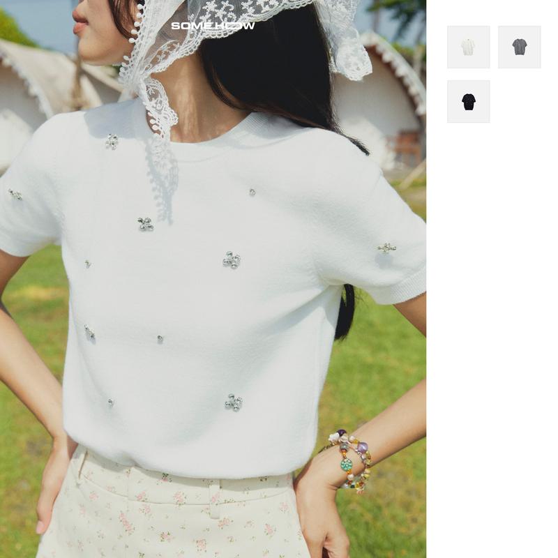   Giá Live Độc Quyền  Áo Nữ Fine Sparkle Knit Chất Vải Len Dệt Kim Thoải Mái,WKI060 SOMEHOW 