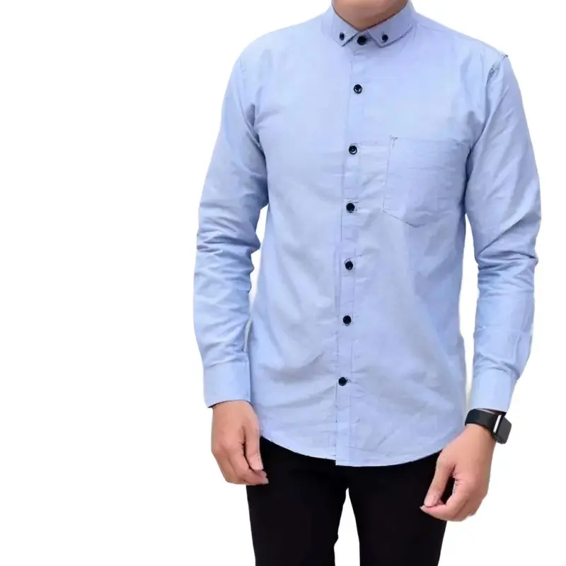 Kemeja Pria Lengan Panjang Polos Baju Casual Slimfit Hitam Kerah Cowok Formal Basic 4