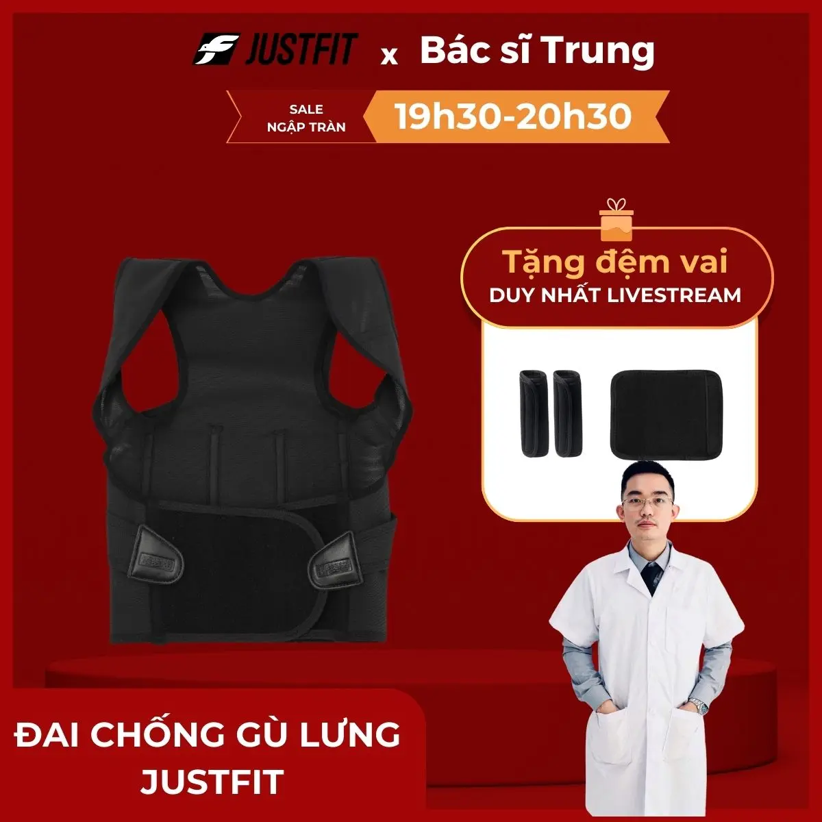 Đai chống gù lưng JUSTFIT, hỗ trợ định hình, cải thiện vóc dáng Sport