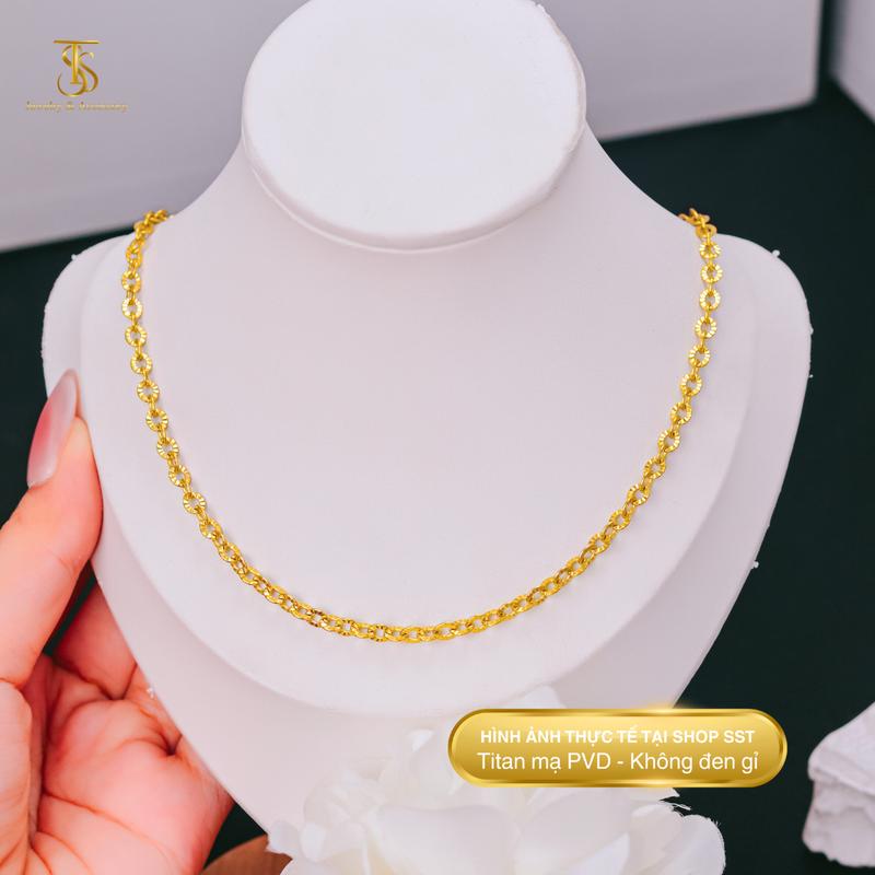 Vòng cổ Titan SST Kim tiền vàng lấp lánh sẵn khóa tròn sang trọng Không Đen Gỉ Vc408