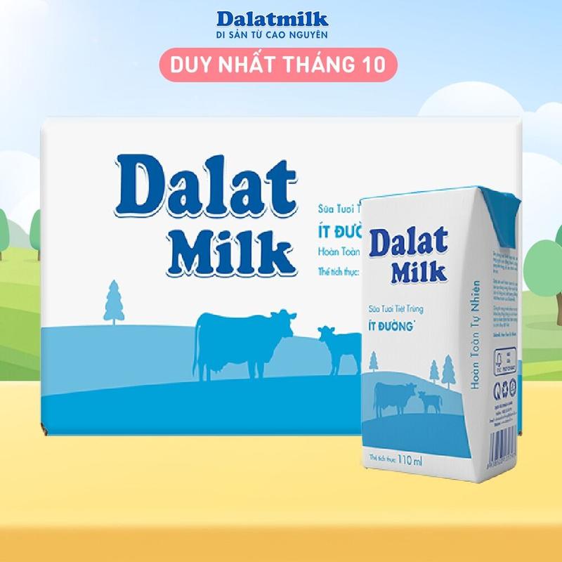 Thùng 48 hộp sữa tươi tiệt trùng Dalatmilk ít đường 110 ml (110 ml x 48)