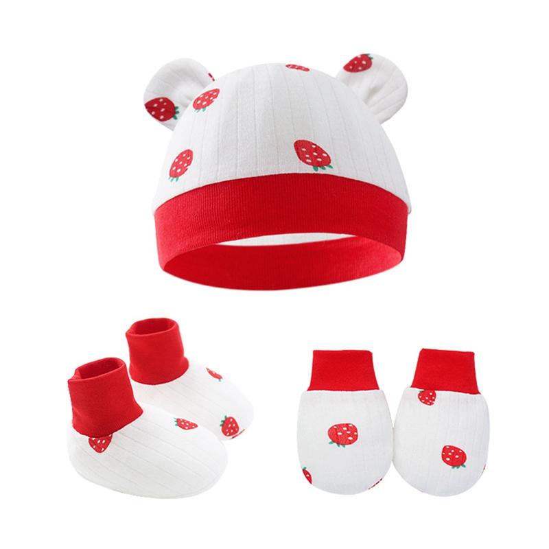 0-6M Baby Fetal Hat Anti-scratch Gloves Foot Cover 3 Pieces Set Newborn Ear Hat 1