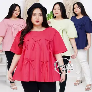 Domore - Ribbon Top Viral Jumbo / Atasan Pita Kekinian Bigsize / Blouse Kekinian Korean Size XXXL / Blouse Viral Korean Style Wanita Jumbo / Pakaian Jumbo Terbaru Wanita Oversize