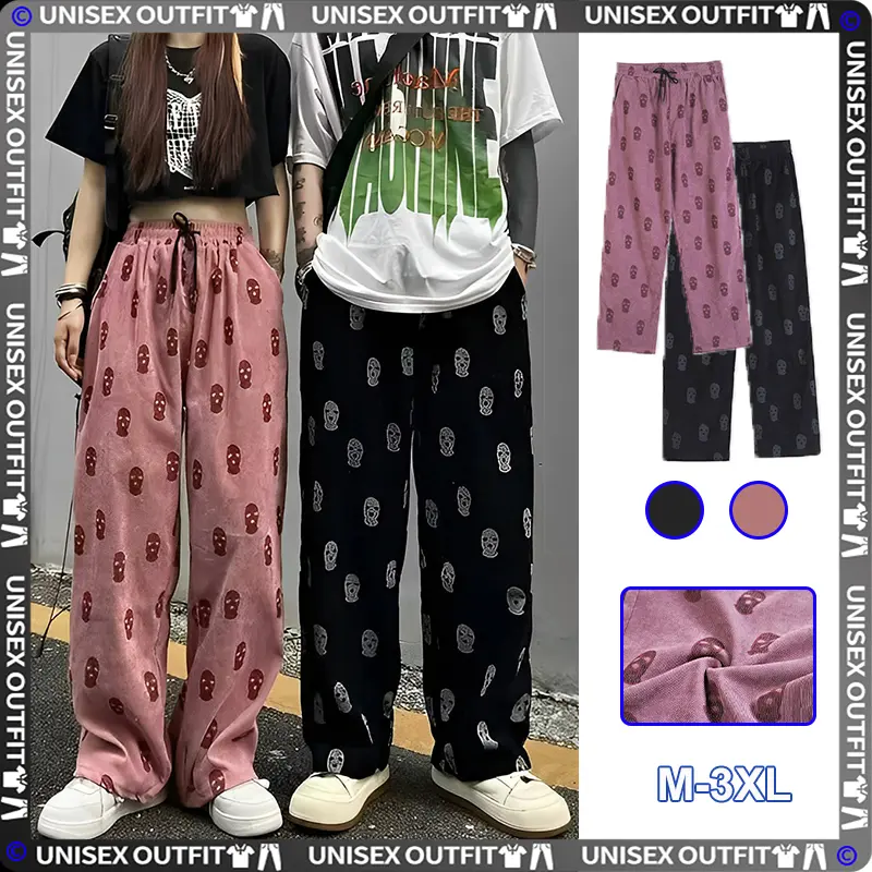 Quần Ống Rộng Unisex Họa Tiết vải nhung Quần Baggy Nam Cách Hàn Quốc Cá Tính Quần Dài Dáng Rộng Ong Menswear