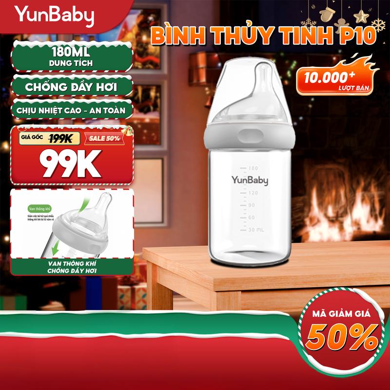 【LIVE Yunbaby Bình sữa thủy tinh cao cấp – Chống đầy hơi không chứa BPA an toàn cho bé Núm ti mềm như ti mẹ van thông khí giảm bọt khí. Thủy tinh borosilicate chịu nhiệt cao không mùi dễ vệ sinh đảm bảo an toàn thực phẩm