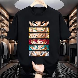 Camiseta de Manga Corta Negra con Estampado de Personajes de Dragon Ball Z para Hombre y Mujer Ideal para Uso Diario y Ocio