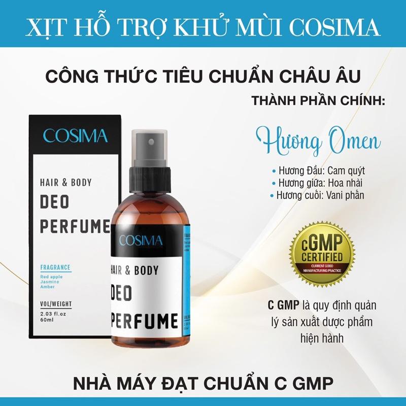 COSIMA Xịt Hỗ Trợ Giảm Mùi Cơ Thể Hương Xanh Biển 60ml Hỗ Trợ Khử Mùi Nách Hôi Chân Tuyến Mồ Hôi Nách Lưu Hương Nước Hoa Dịu Nhẹ Cho Nữ Nam