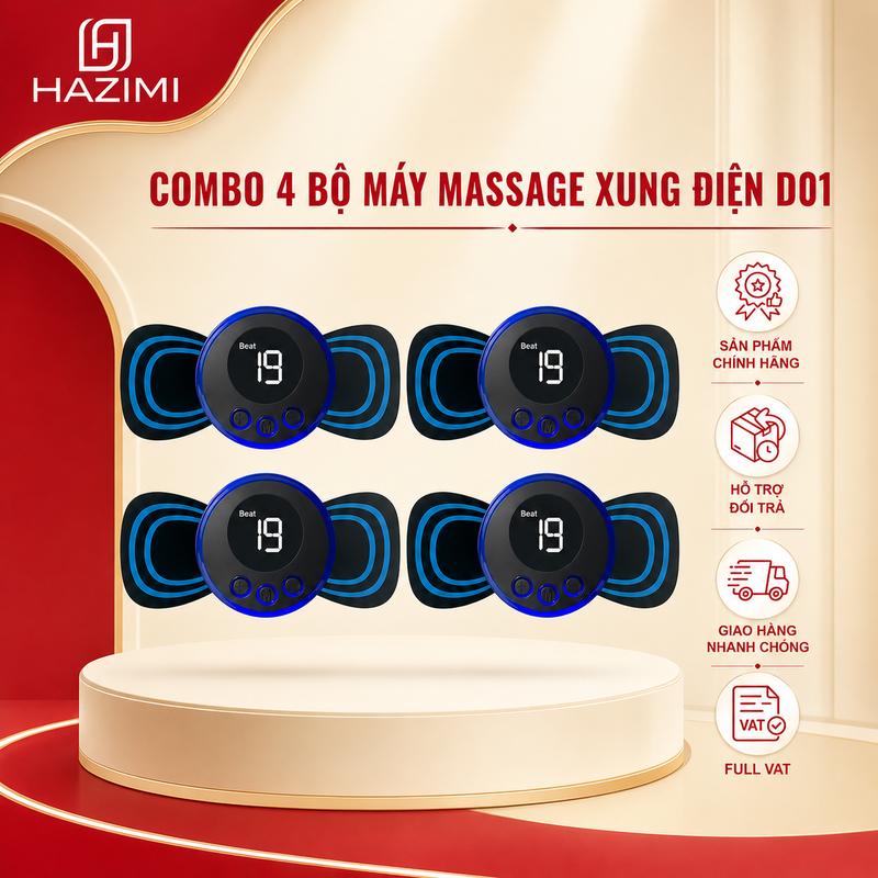 COMBO 4 Bộ Máy Dán Massage Xung Điện Học Mini Thư Giãn HAZIMI, Massage Thư Giãn Bằng Xung Điện Học