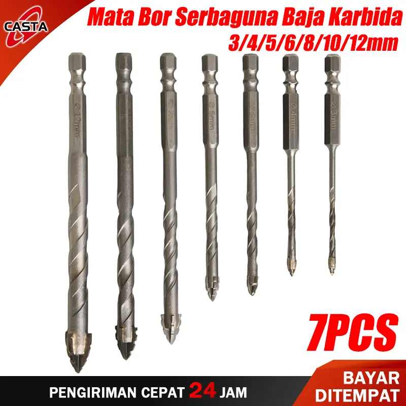 CASTA Set 7PCS Mata Bor Eksentrik Serbaguna Baja Tungsten 3-12mm Multi Fungsi Kepala Bergerigi Untuk Bor Kayu, Logam, Plastik, Perbaikan Rumah