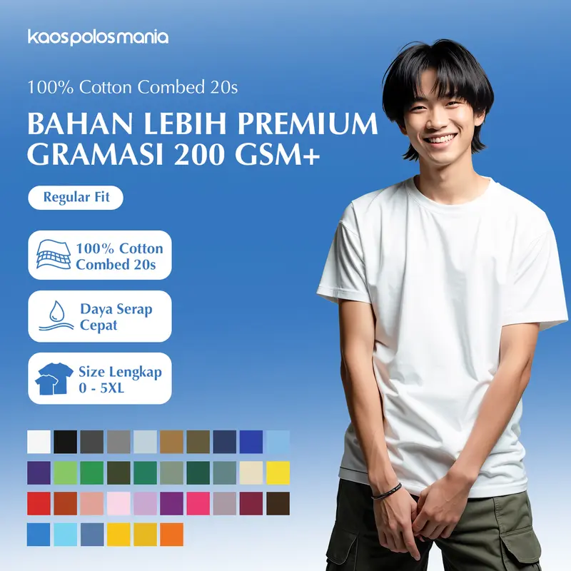 KPM Apparel Kaos Classic Premium Reguler Size Dewasa Cotton Combed 20s  Lengan Pendek