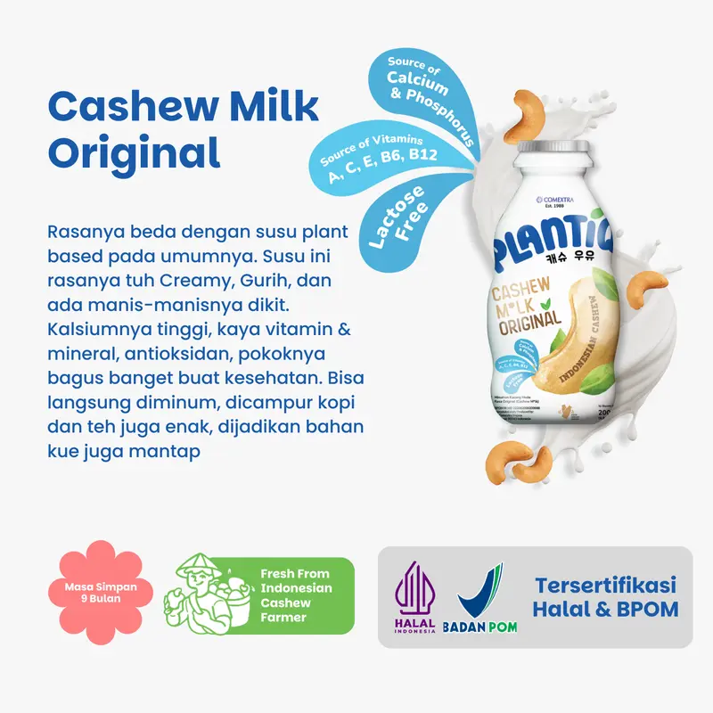 [24 PCS ] PLANTIQ Cashew Milk Original 200ml - Susu Kacang Mede Rasa Original -  Non Dairy Milk Lactose Free 1