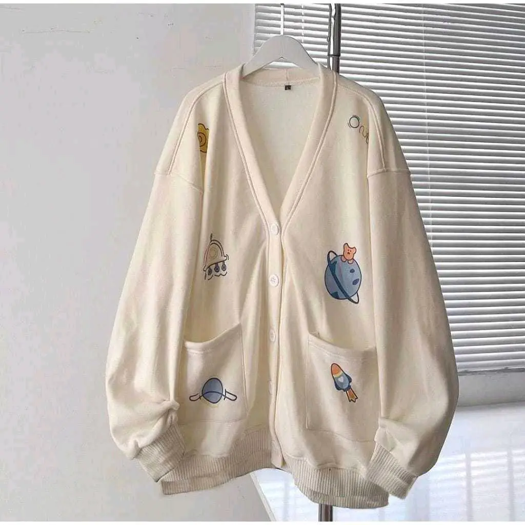 CARDIGAN OVERSIZE WANITA-ASTRO PLANET CARDIGAN WANITA KOREAN STYLE TERBARU Nyaman